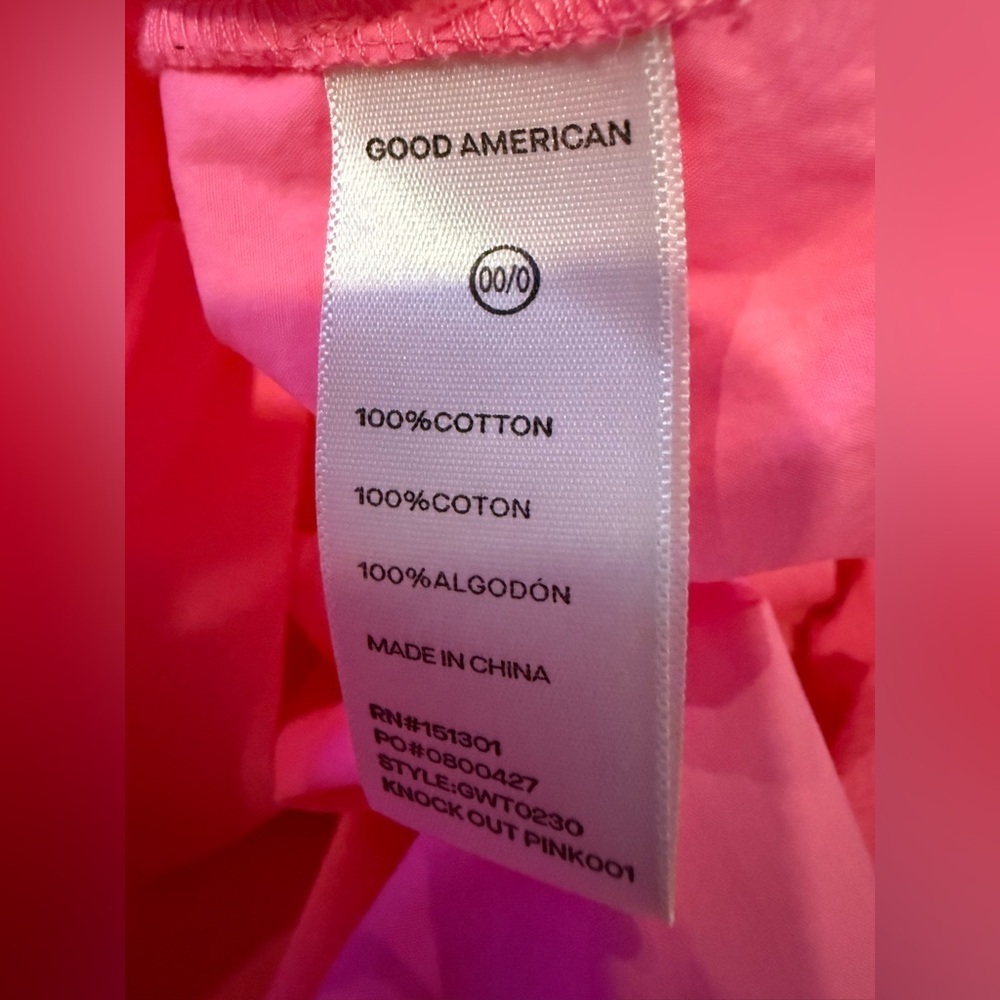 GOOD AMERICAN Coated Poplin Weekend Longsleeve Shirt Relaxed 7/8 Knockout Pink - Picture 5 of 5